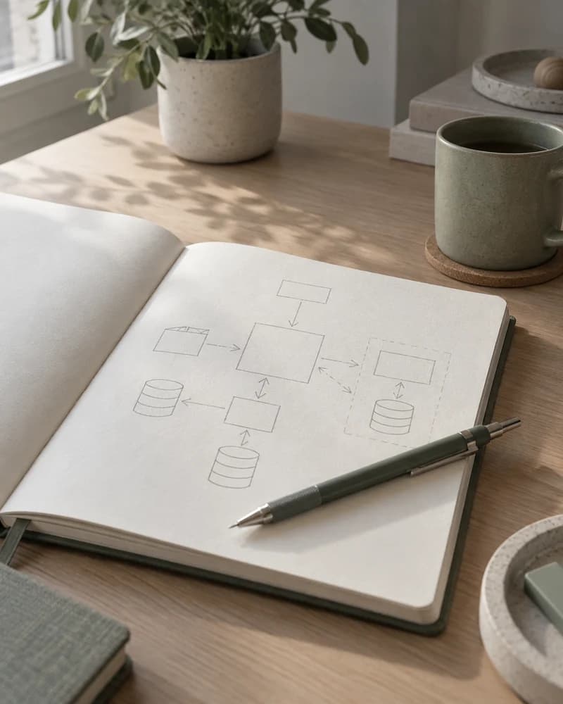 Un cuaderno con un boceto de arquitectura