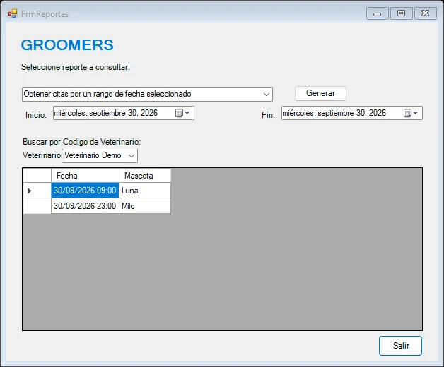 Groomers — evidencia visual del proyecto